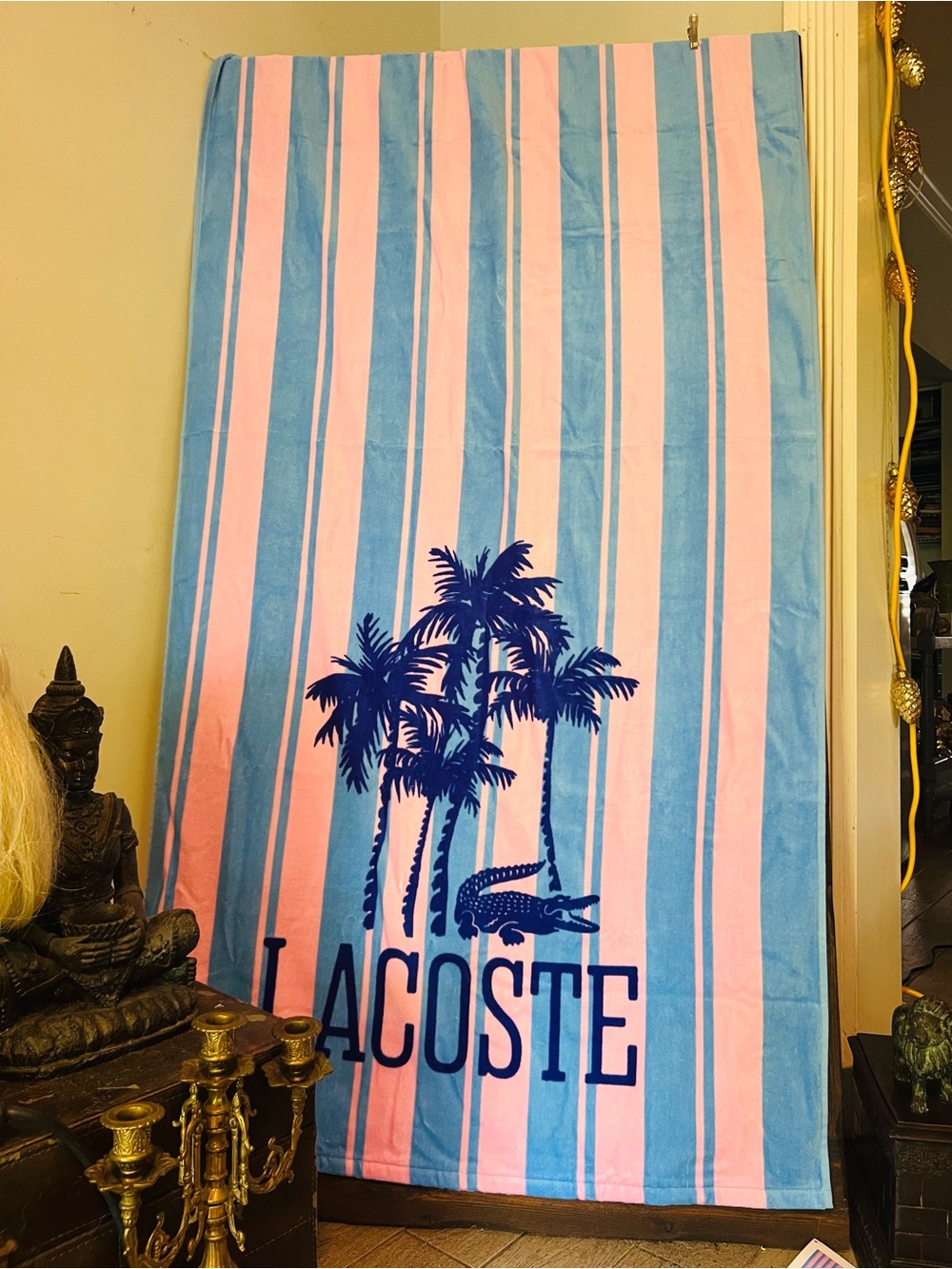 Beautiful Lacoste Blue & Pink Striped Palm Beach Towel NEW with Tag!
